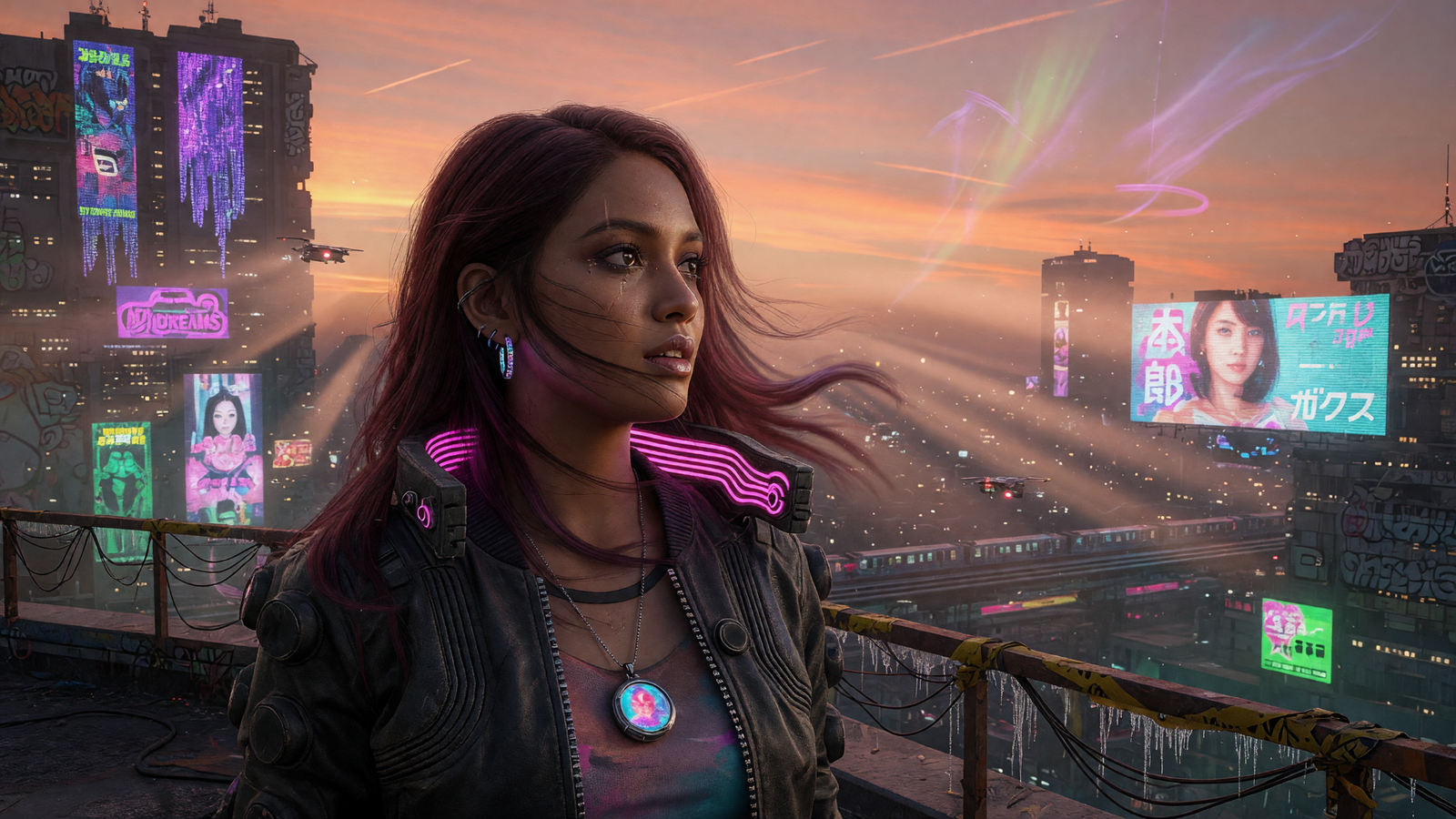 AI-generated cyberpunk city portrait preview